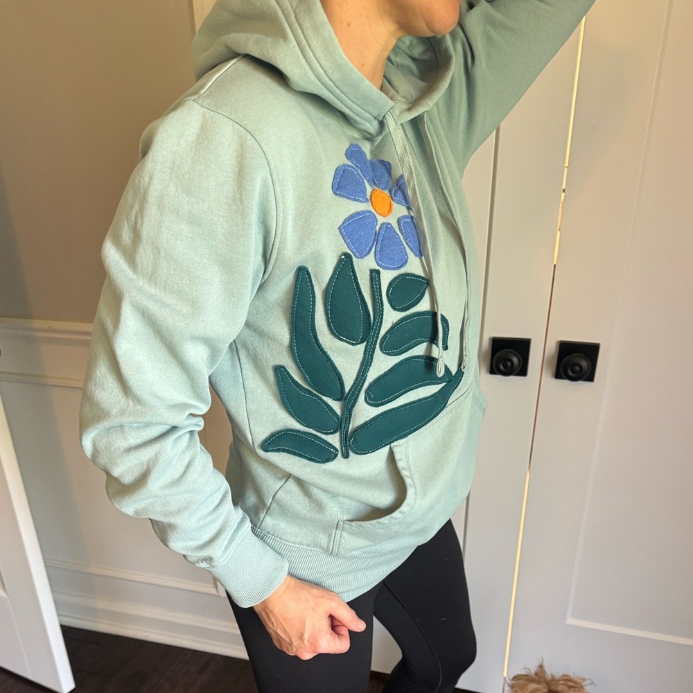 Floral Applique Mint Green Hoodie